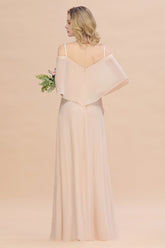 Gorgeous Spaghetti Straps Flounced Crinkle Affordable Bridesmaid Dresses with Slit-27dress
